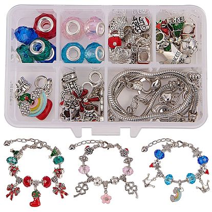 Juego de joyería para hacer pulseras de estilo europeo de latón, con dijes colgantes europeos de esmalte de aleación y colgantes con orificios grandes