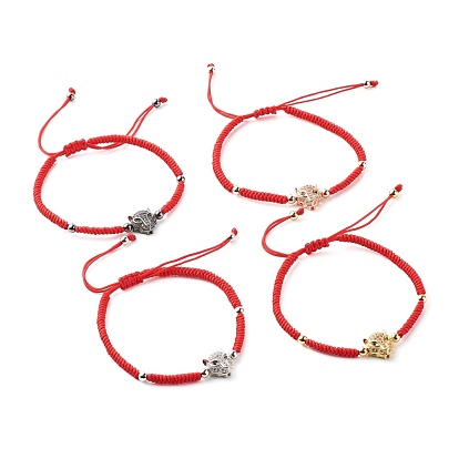 Leopard Brass Micro Pave Cubic Zirconia Braided Bead Bracelet for Teen Girl Women, Red