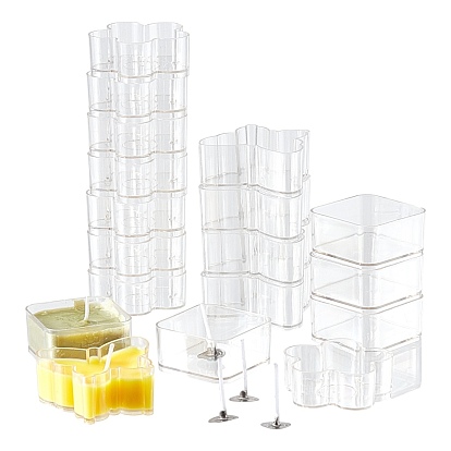 Mixed Shapes Plastic Candle Cups, with Paraffin Candle Wick, for Candle Making Tools
