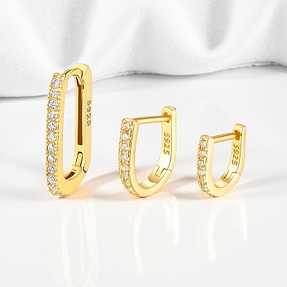 3 Pcs Elegant 925 Sterling Silver Clear Cubic Zirconia Oval & U-Shaped Hoop Earrings