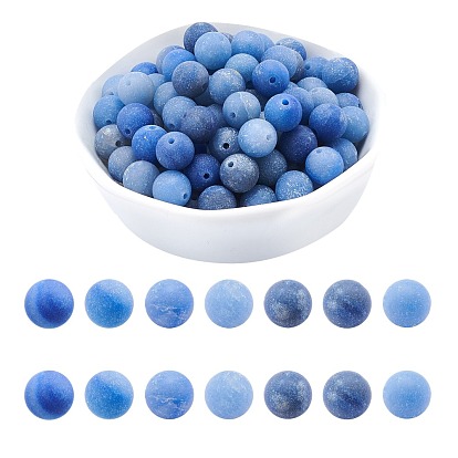 Dyed & Heated Natural Blue Aventurine Beads Strands, Frosted, Round, Royal Blue