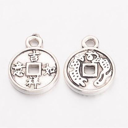 Alloy Chinese Symbol Pendants, Lead Free and Cadmium Free, Coin with Chinese Characters, Flat Round