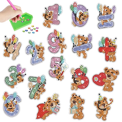 Number 0~8 & Bear & Balloon DIY Diamond Painting Stickers Kits for Kids and Adult Beginners, Cartoon Stickers Stick Paint with Diamonds