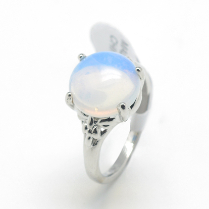 Opalite Rings, with Alloy Findings, Mixed Size