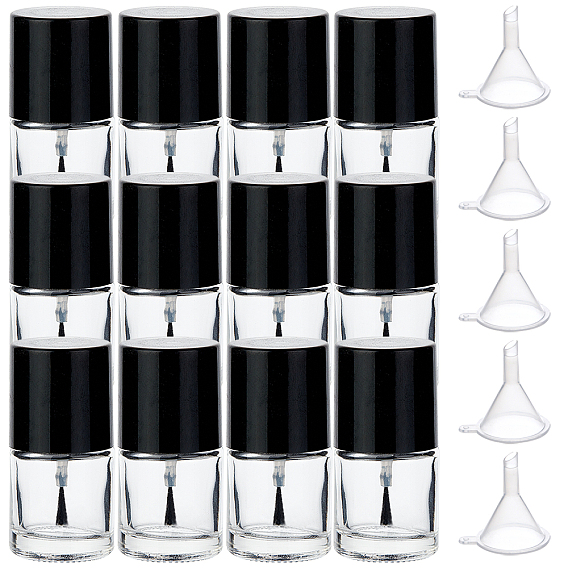 Transparent Glass Nail Polish Empty Bottle, with Brush and Plastic Funnel Hopper