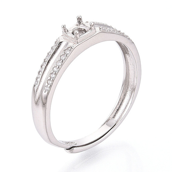 Родиевое покрытие 925 стерлинговое серебро микропаве кубический цирконий солитер помолвочное кольцо регулируемые настройки, компоненты зубчатого кольца