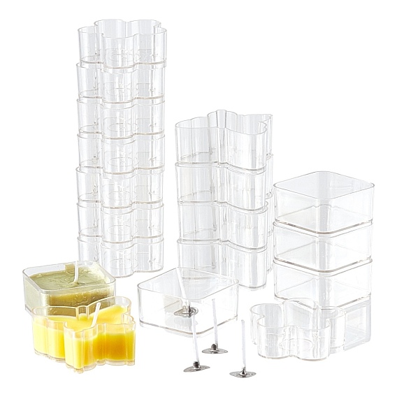 Mixed Shapes Plastic Candle Cups, with Paraffin Candle Wick, for Candle Making Tools