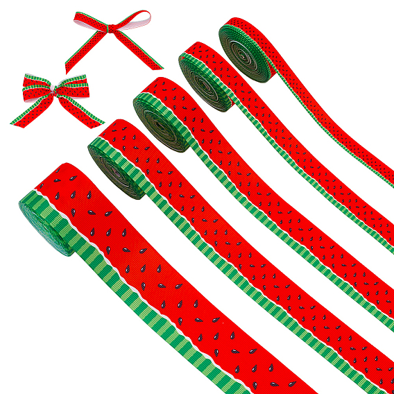 5rollos 5 estilos cinta de grosgrain de poliéster, patrón de sandía, para accesorios de ropa, materiales para pinzas para el cabello