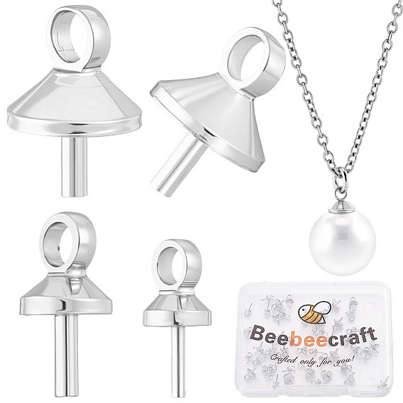 60Pcs 3 Styles Brass Cup Pearl Peg Bails Pin Pendants, for Half Drilled Beads
