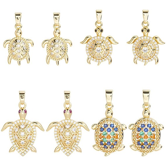 8 шт 4 стили латунные подвески из микропаве с фианитом, прелести черепахи