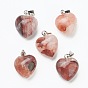 Gemstone Pendants, with Platinum Brass Loops, Heart