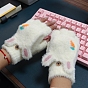Convertible Velvet Fingerless Gloves, Cute Women Winter Warm Gloves, Half Capped 2 in 1 Combo Mitten, Rabbit
