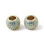 Brass Micro Pave Sky Blue Cubic Zirconia European Beads, Round, Large Hole Beads, Rack Plating, Long-Lasting Plated, Lead Free & Cadmium Free