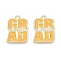 Alloy Enamel Pendants, Word Congrats and GRAD Charms, Light Gold