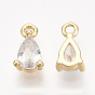 Brass Cubic Zirconia Charms, Real 18K Gold Plated, Nickel Free, Teardrop, Clear