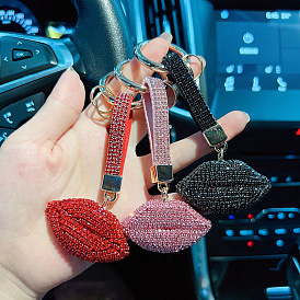 Sparkling Lip-shaped Car Keychain with Handmade Claw Rhinestones, Exquisite and Fashionable Bag Pendant for Women