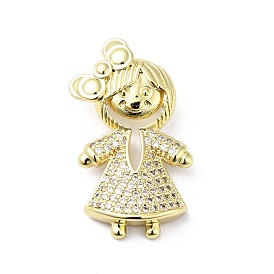 Rack Plating Brass Micro Pave Clear Cubic Zirconia Pendants, Cadmium Free & Lead Free, Girl