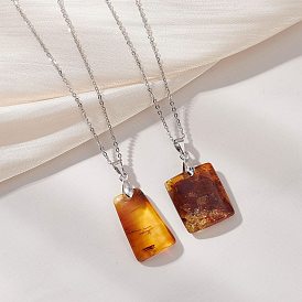 Прямоугольный кулон из натурального янтаря 304 Цепочка из нержавеющей стали