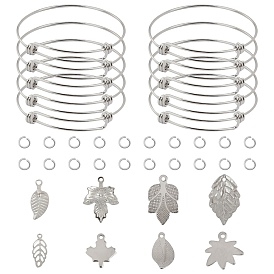 DIY Leaf Theme Bangle Making Kits, with Stainless Steel Expandable Bangle Making and Pendants