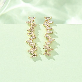 Brass Pave Cubic Zirconia Stud Crawler Earrings, Triangle, Real 18K Gold Plated, Cadmium Free & Lead Free, Long-Lasting Plated, Rack Plating