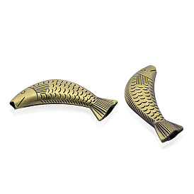 Nickel Free & Lead Free Tibetan Style Alloy Fish Big Beads, Long-Lasting Plated, 56x16x10mm, Hole: 3~4x6mm