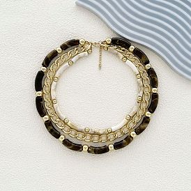 Изогнутая трубка из смолы и витая цепочка из пластика и сплава 3 ожерелья из слоев, кокосового коричневый