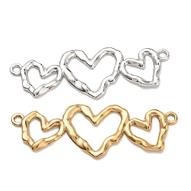 Hammered 304 Stainless Steel Connector Charms, Triple Heart Links