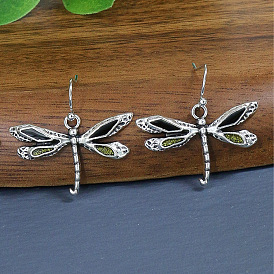 Fashionable Animal Earrings in Antique Silver - Dragonfly Design, Exquisite Ear Jewelry