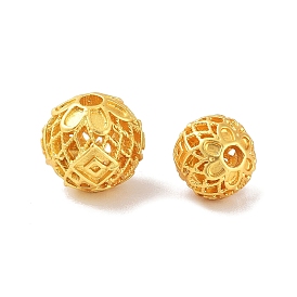Alloy Hollow Beads, Round with Flower