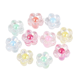 Transparent Plastic Beads, Flower, Bead in Bead, AB Color Plated