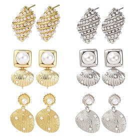 Латунь серьги, с абс пластмассовой имитационной жемчужиной, долговечный, стойки покрытие, без свинца и без кадмия