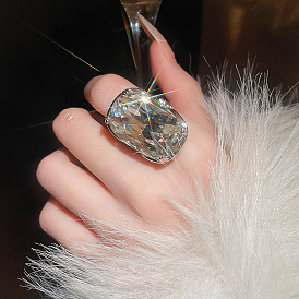 Браслет-манжета из латуни с кристаллами и стразами, открытые кольца, прямоугольные