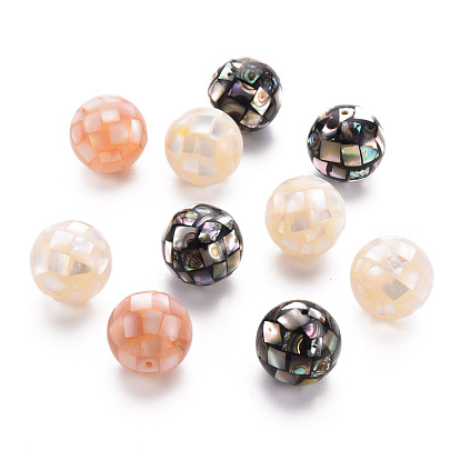 Natural Mixed Shell Beads, with Resin, Round
