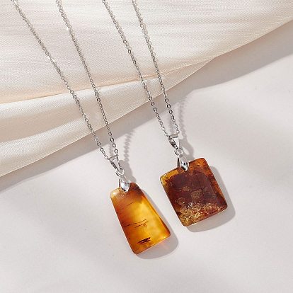 Прямоугольный кулон из натурального янтаря 304 Цепочка из нержавеющей стали