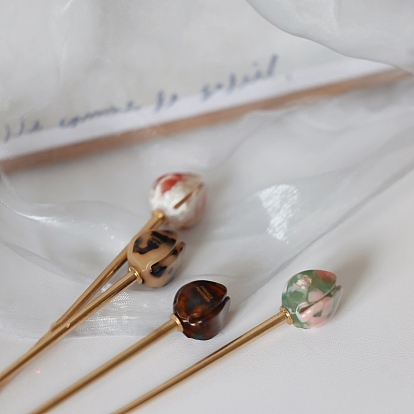 Tulip Cellulose Acetate(Resin) Hair Sticks, with Alloy Pins, for Women Girls