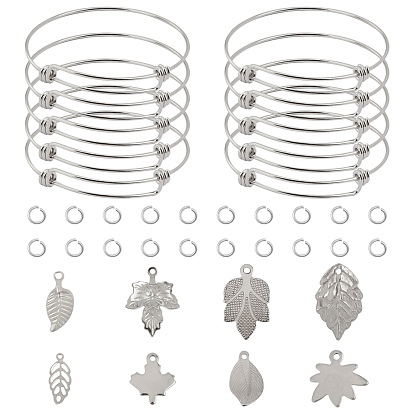 DIY Leaf Theme Bangle Making Kits, with Stainless Steel Expandable Bangle Making and Pendants