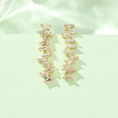 Brass Pave Cubic Zirconia Stud Crawler Earrings, Triangle, Real 18K Gold Plated, Cadmium Free & Lead Free, Long-Lasting Plated, Rack Plating