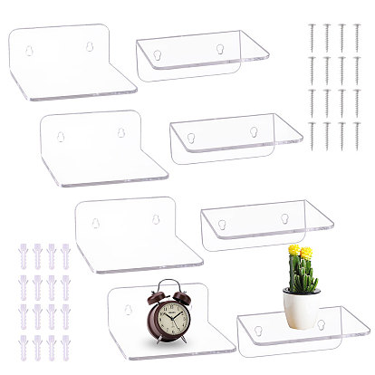 Квадратные акриловые плавающие подвесные полки, настенные стойки для колонок, фигурки, камеры, мини-цветочные горшки для хранения, с железными винтами и пластиковыми заглушками