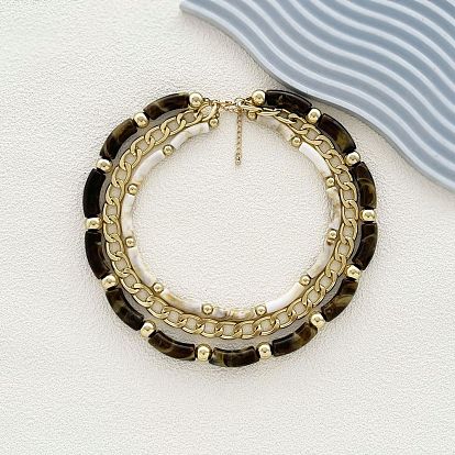 Изогнутая трубка из смолы и витая цепочка из пластика и сплава 3 ожерелья из слоев, кокосового коричневый