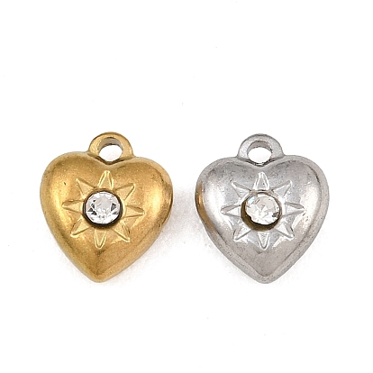 304 encantos de acero inoxidable, con diamantes de imitación de cristal, encantos del corazón