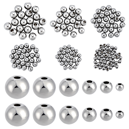 160 шт. 6 стили 304 полусверленые бусины из нержавеющей стали, круглые, половину отверстия
