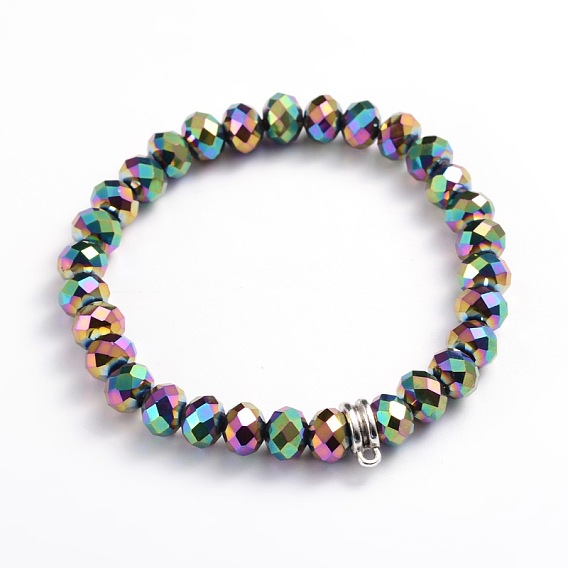 Electroplate стеклянные бусы браслеты простирания, со сплавочной фурнитурой антикварного серебра, 63 мм