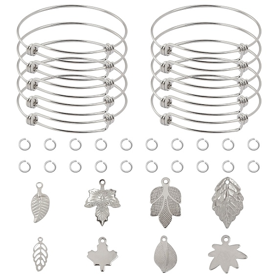 DIY Leaf Theme Bangle Making Kits, with Stainless Steel Expandable Bangle Making and Pendants