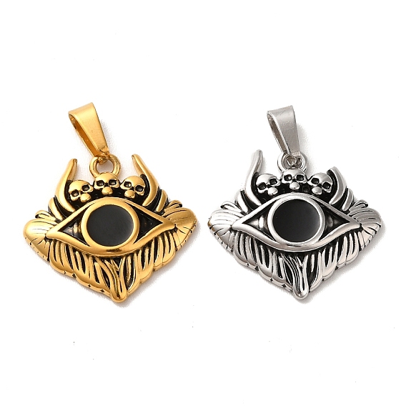 Ионное покрытие (ip) 304 подвески из нержавеющей стали с эмалью, с 201 защелкой из нержавеющей стали на поручнях, амулет в виде черепа с дьявольским глазом