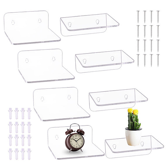 Квадратные акриловые плавающие подвесные полки, настенные стойки для колонок, фигурки, камеры, мини-цветочные горшки для хранения, с железными винтами и пластиковыми заглушками