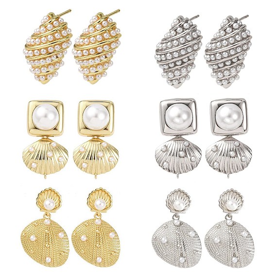 Латунь серьги, с абс пластмассовой имитационной жемчужиной, долговечный, стойки покрытие, без свинца и без кадмия