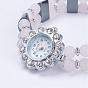 Natural & Synthetic Mixed Stone Bracelets Watches, with Alloy Rhinestone Watch Heads Flower Watch Faces