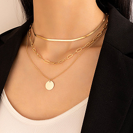 Minimalist Alloy Triple Layered Necklace with Hollow Chain Design