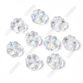 Transparent Glass Beads, AB Color Plated, Clover
