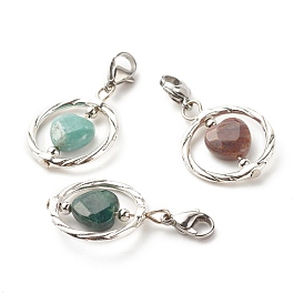 Alloy Linking Rings & Heart Gemstone Pendant Decorations, with 304 Stainless Steel Lobster Claw Clasps and Brass Beads